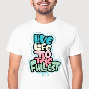 Male model wearing a motivational Quote T-shirt, displaying a bold and humorous design from the 50 PNG bundle.