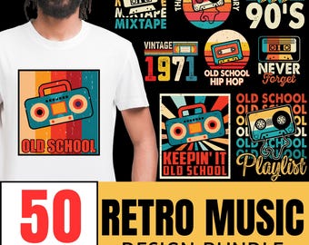 Bundel met retromuziekontwerp: 50 png- en SVG-bestanden (digitale download)