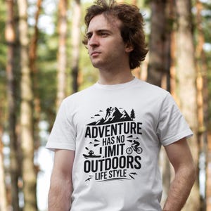 Outgoing boy wearing an adventure-themed T-shirt, featuring a bold and rugged design from the 50 PNG bundle.