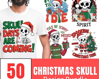 Christmas Skull Design Bundle: 50 PNG & SVG Files for T-Shirts (Digital Download