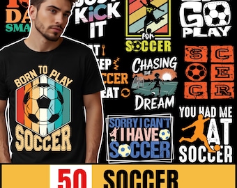 Retro Soccer T-Shirt Design Bundle: 50 PNG & SVG Files (Digital Download)