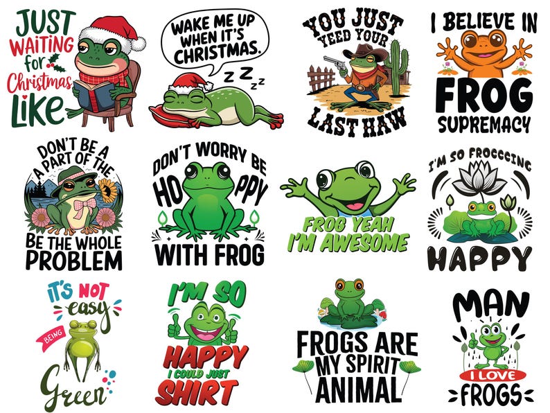 12 funny frog t-shirt designs.
