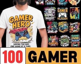 Gamer T-Shirt Design Bundle: 100 PNG/SVG Files