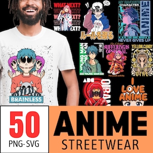 Anime Streetwear Bundle - 50 PNG/SVG Files | Urban Style T-Shirt design | Japanese Streetwear | Premium Casual Style Design | Hip-Hop Style