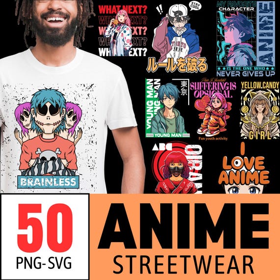 Anime Streetwear T-Shirt Designs: Urban Style PNG/SVG Bundle