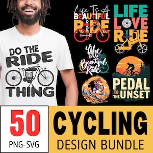 Cycling Design Bundle - 50 PNG and SVG File | Cycle Quotes digital print design | Biker Shirt | Retro Cycling Graphics | Cycling Sublimation