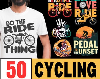 Cykel-T-shirtdesigner: 50 PNG- och SVG-grafik (digital nedladdning)