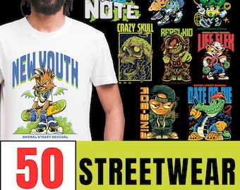 50 Urban Streetwear T-Shirt Designs: Funky PNG Bundle