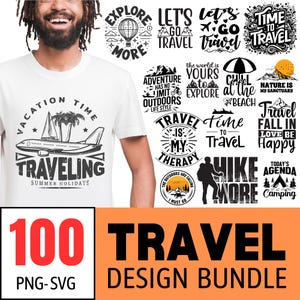 Paquete de diseño de camisetas de viaje PNG - SVG / SVG de vacaciones / Gráficos de viajes / Clipart de viajes / Aventura de viajes / Gráficos al aire libre / Amor por los viajes