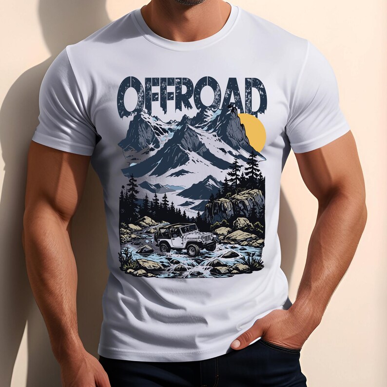Close-up of a high-quality adventure graphic on a T-shirt, emphasizing crisp details and vibrant colors.