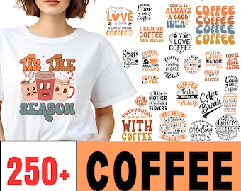 Coffee Quotes SVG Bundle: 250+ PNG Designs for T-Shirts