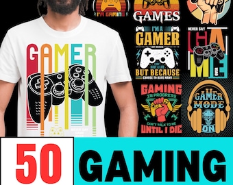 50 Gamer T-Shirt Designs: Funny Gaming Quotes (PNG, SVG)