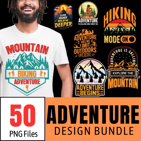 Adventure T-Shirt Design Bundle: 50 Unique Outdoor PNG Graphics