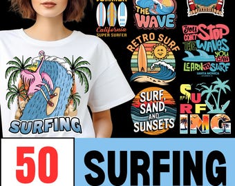Surfing T-Shirt Designs: Retro Surf Graphic Bundle (PNG)