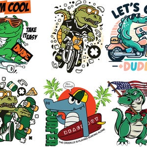 6 funny crocodile t-shirt design vectors.