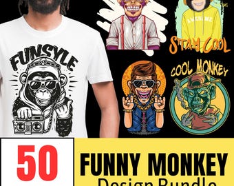 Funny Monkey PNG SVG Bundle – Cartoon T-Shirt Designs