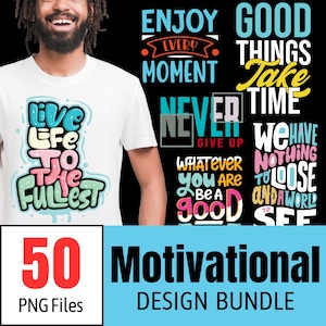 50 motiverende citaten ontwerpbundel, inspirerende citaten op T-shirts, typografie T-shirtontwerp print, positieve bevestiging png, zelfliefde