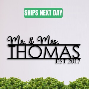 Custom Mr & Mrs Metal Family Name Sign: Powder Coated Wall Decor