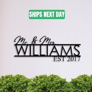 Mr and Mrs Sign | Custom Family Name Sign | Metal Last Name Sign | Family Established Sign, Metal Family Name Sign, Wedding Gift, Mr and Mrs