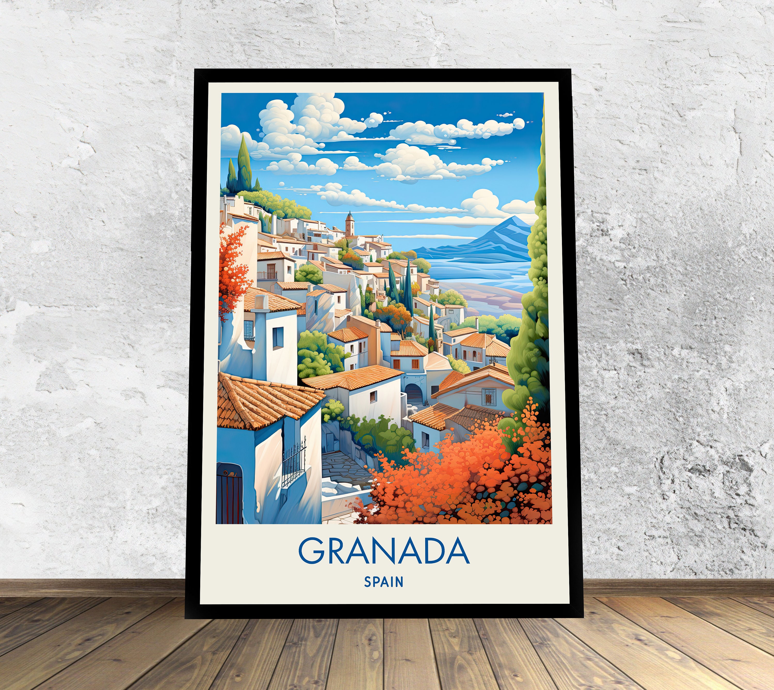 Wall Art Print, GRANADA City /Spain: #2 Romantic Old Scenes: Drawing S.XIX