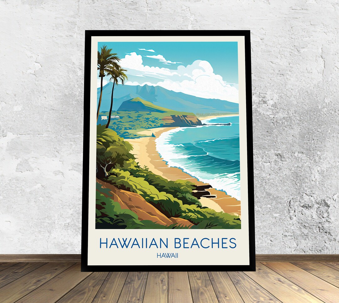 Hawaiian Beaches Travel Poster Hawaiian Beaches Print Hawaii Etsy