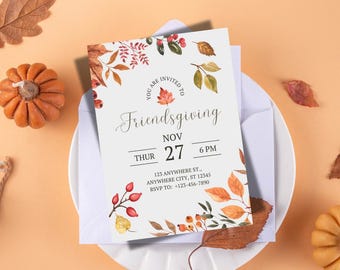 Friendsgiving Invitation Template | Editable Canva Invite | Printable Thanksgiving Dinner Party | Autumn Fall Gathering Invite