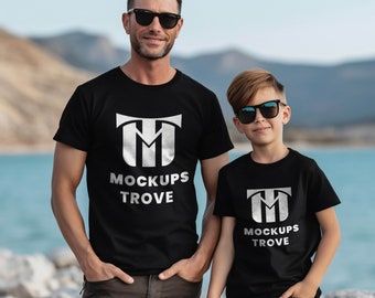 Daddy and Me Black T-shirt Mockup, Bella Canvas 3001T, Father Child Mockup, Matching Shirts, Black T-shirt mockup, Father and Son Mockup
