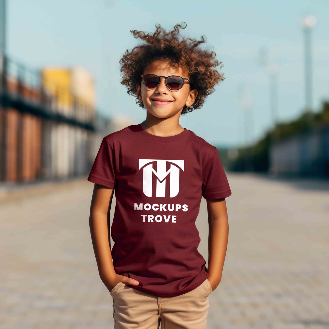 Maqueta Gildan 5000B, Maqueta de camiseta granate para niños, Maqueta ...
