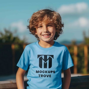 Kids T-shirt Mockup Gildan 5000B, Columbia Blue T-shirt Mockup, 5000B Mockup, Kids Mockup, Lifestyle Mockup, Summer Mockup, Digital Mockup