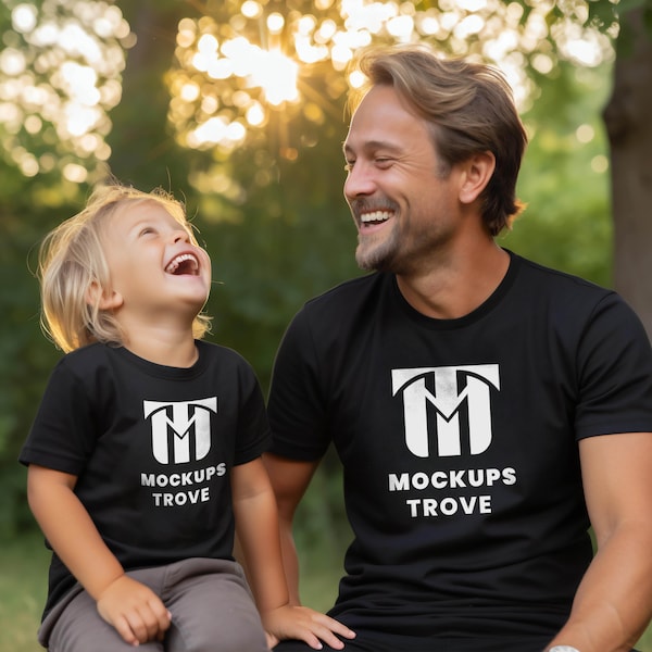 Father and Son Bella Canvas 3001 Black T-shirt Mockup, daddy and me, 3001t bella canvas, daddy and me mockup, Father and Son, kids T-shirt