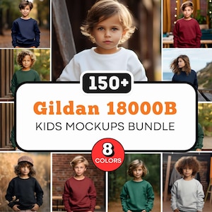 150+ Gildan 18000B mockup-bundel, mockupbundel sweatshirt, mockupbundel kindersweatshirt, mockupbundel kindersweatshirt, Gildan-mockupbundel
