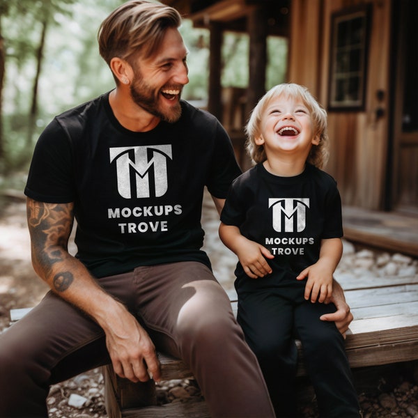 Daddy and Me Black T-shirt Mockup Bella Canvas 3001, Black T-shirt mockup, Bella canvas black, Black 3001T Mock up, toddler boy mockup