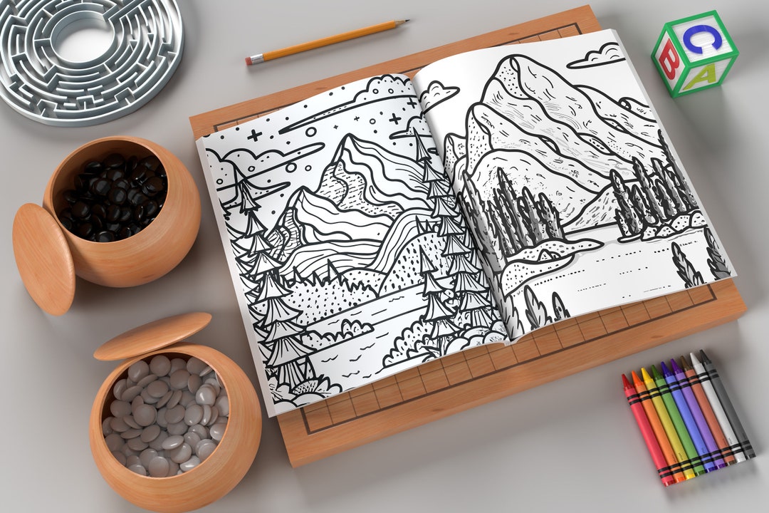 22 Serene Mountain Landscape A4 Coloring Book, Adults Kids Instant ...