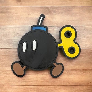 Bob-omb Wooden Wall Decor – Mario-Inspired Gamer Room Art | Handmade Video Game Wall Hanging