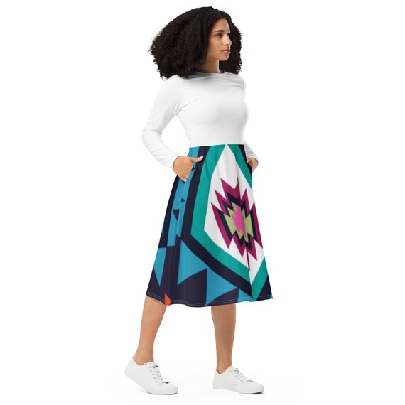 All-over print long sleeve midi dress