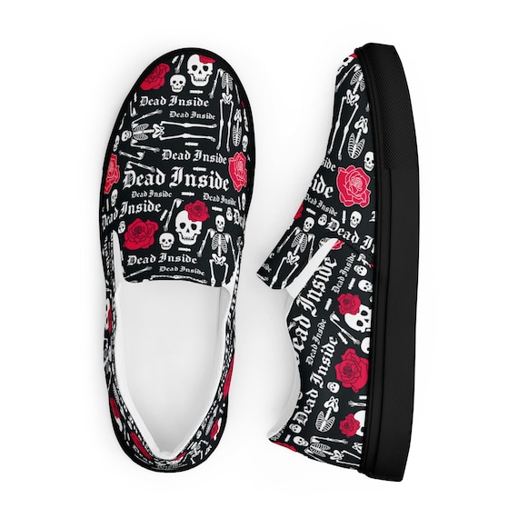Goth Skeleton Flower Women’s slip-on canvas shoes