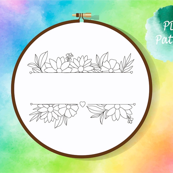 Floral Split Frame ~ Floral Border For Blouse ~ Embroidery Pattern For Tunic ~  Hand Embroidery Design ~ Beginner-Friendly DIY Embroidery
