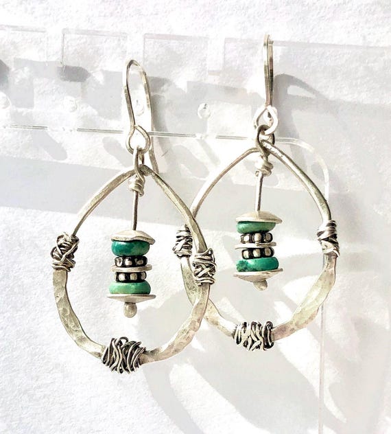Tumbleweeds Turquoise Argentium Sterling Silver Earrings South  Western Desert Drops Handmade in USA Jewelry Jamestown Studio