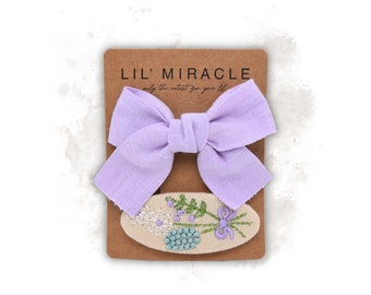 Set of 2 Embroidered Linen Hair Clips Hair Bow for Girls, Hair Clips, Floral, Baby Accessories, Kids Accessories, Baby Hair Clips