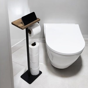 Porta carta igienica, porta carta igienica con supporto in legno per telefono e tablet, accessori per il bagno moderni, regalo di inaugurazione della casa