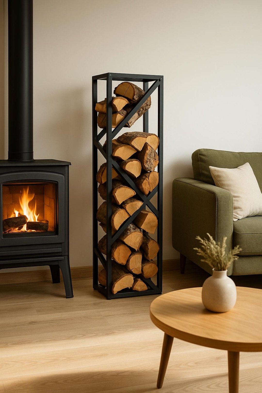 Log Rack Tower Modern Metal Firewood Rack, Vertical Log Holder, Fireplace Accessory - Etsy