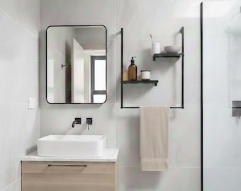 Modern Metal Wall Mounted Towel Rack with Shelves, Bathroom Organizer