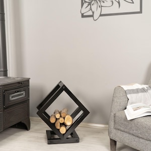 Modern Metal Firewood Rack, Log Holder for Fireplace, Minimalist Geometric Wood Storage, Gift for Fireplace Lovers