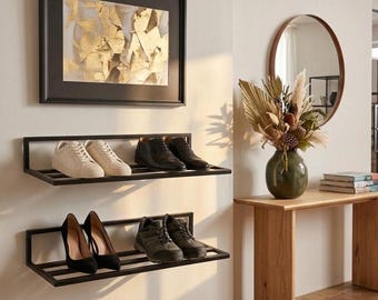 Wall Mounted Metal Shoe Rack, Modern Entryway Organizer