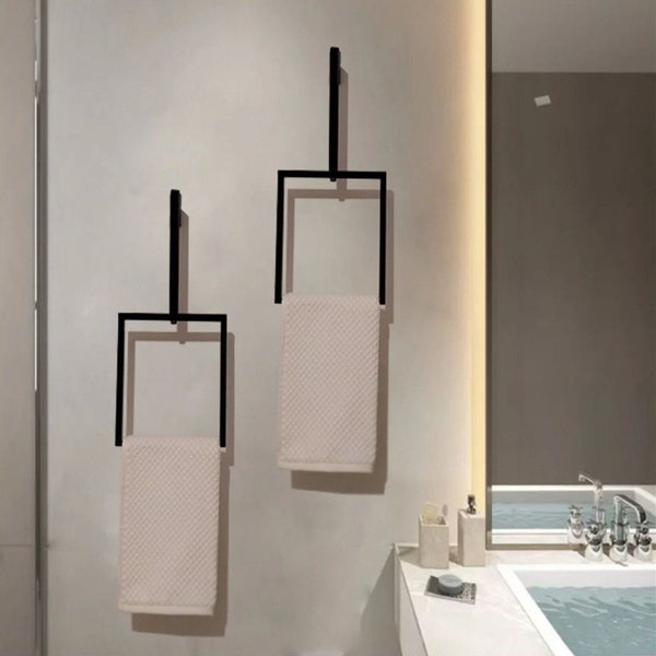 Square Towel Holder For Bathroom, Vertical Towel Rack, Hand Towel Hanger Ring for Master Bathroom&Kitchen, Housewarming Gift