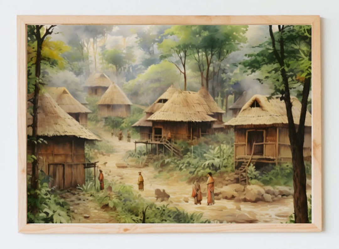 PRINTABLE Wall Art Village in A Forest Painting Village Etsy