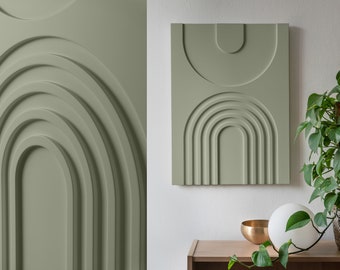 RELIEF - 3d art  / abstract minimalist BAUHAUS wall decor / terracotta, dusty blue, cool beige, sage green, olive green, warm graphite