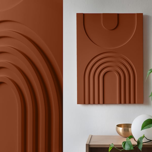 RELIEF - Art 3D / décoration murale BAUHAUS minimaliste abstraite / terre cuite - palette de couleurs d’automne chaude