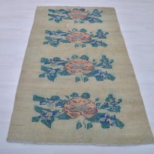 4x6 Rug,Green Rug,Beige Rug,Turkish Rug,4x6 Oushak Rug,Anatolian Rug,4x6 Wool Rug,Antique Rug,Old Rug,Modern Rug,Geometric Rug,Bedroom Rug