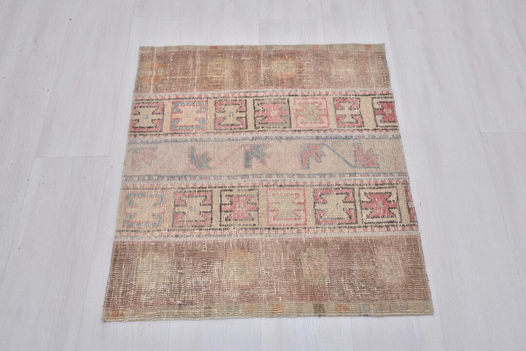 3x3 Vintage Turkish Wool Rug: Small Oushak Anatolian Boho Rug - Etsy